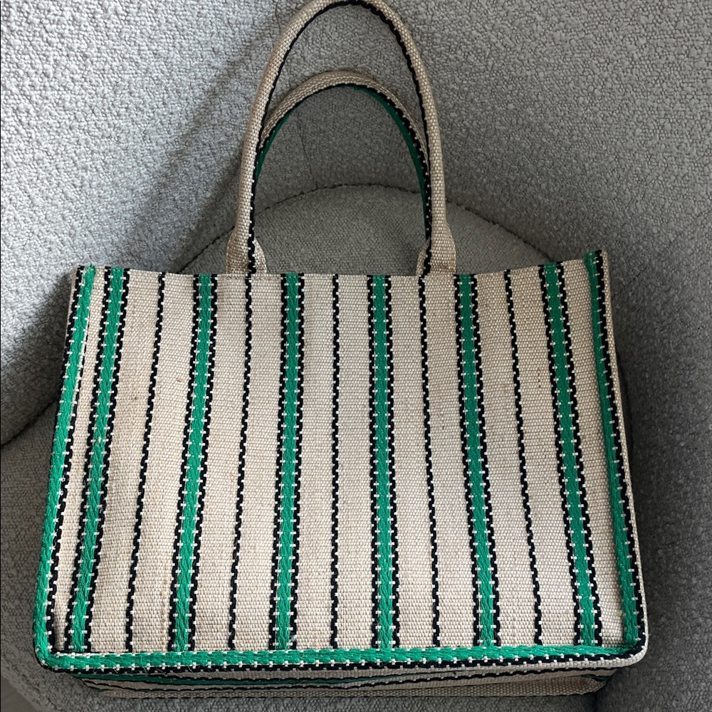 Striped Tan and Green Tote/Beach Bag